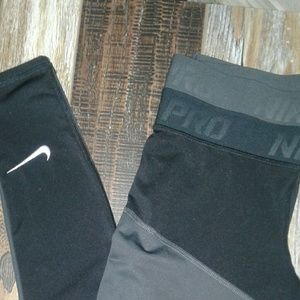 Nike Pro Double waist band gray & black tights